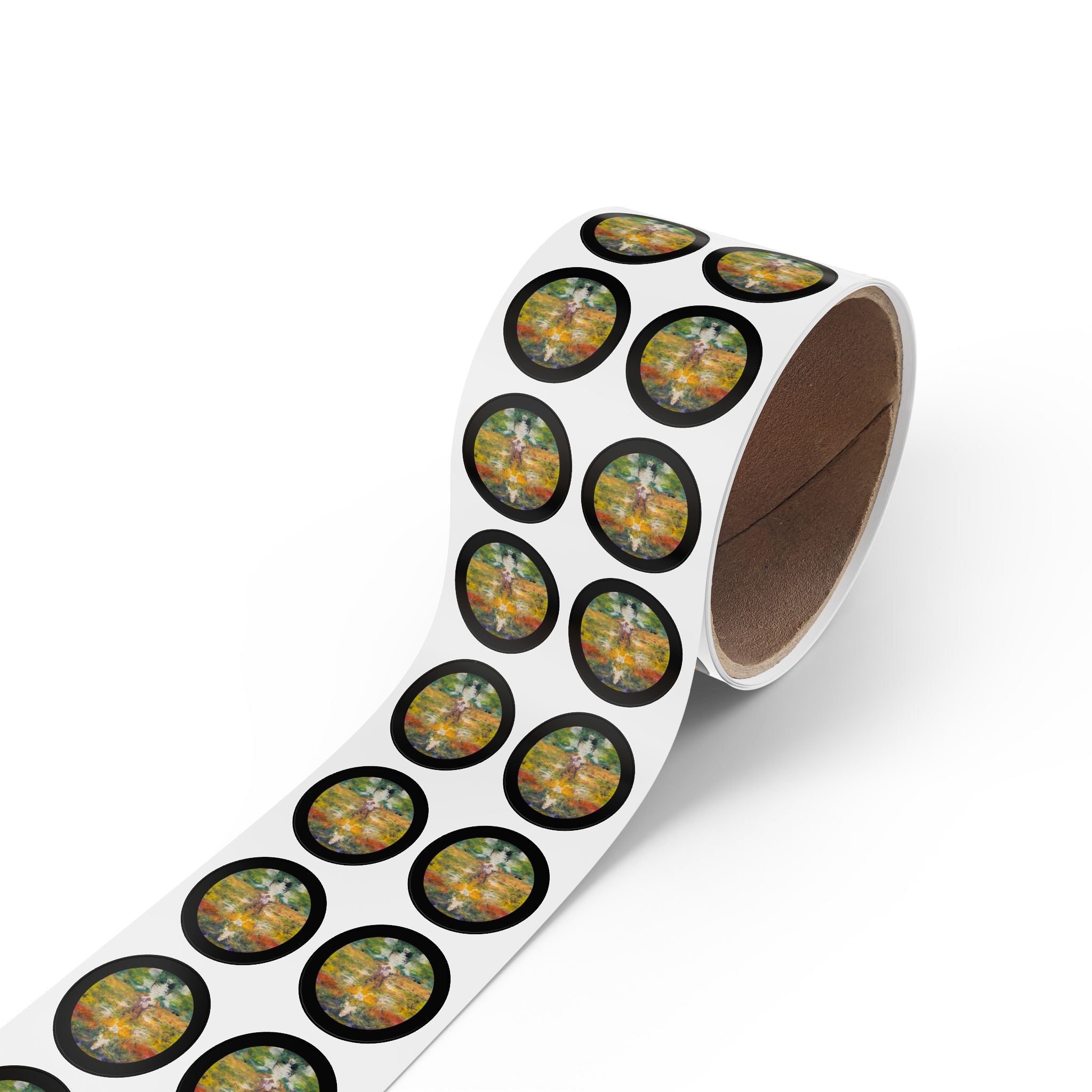 Round Decorative Sticker Roll — Art Labels (Black Border)