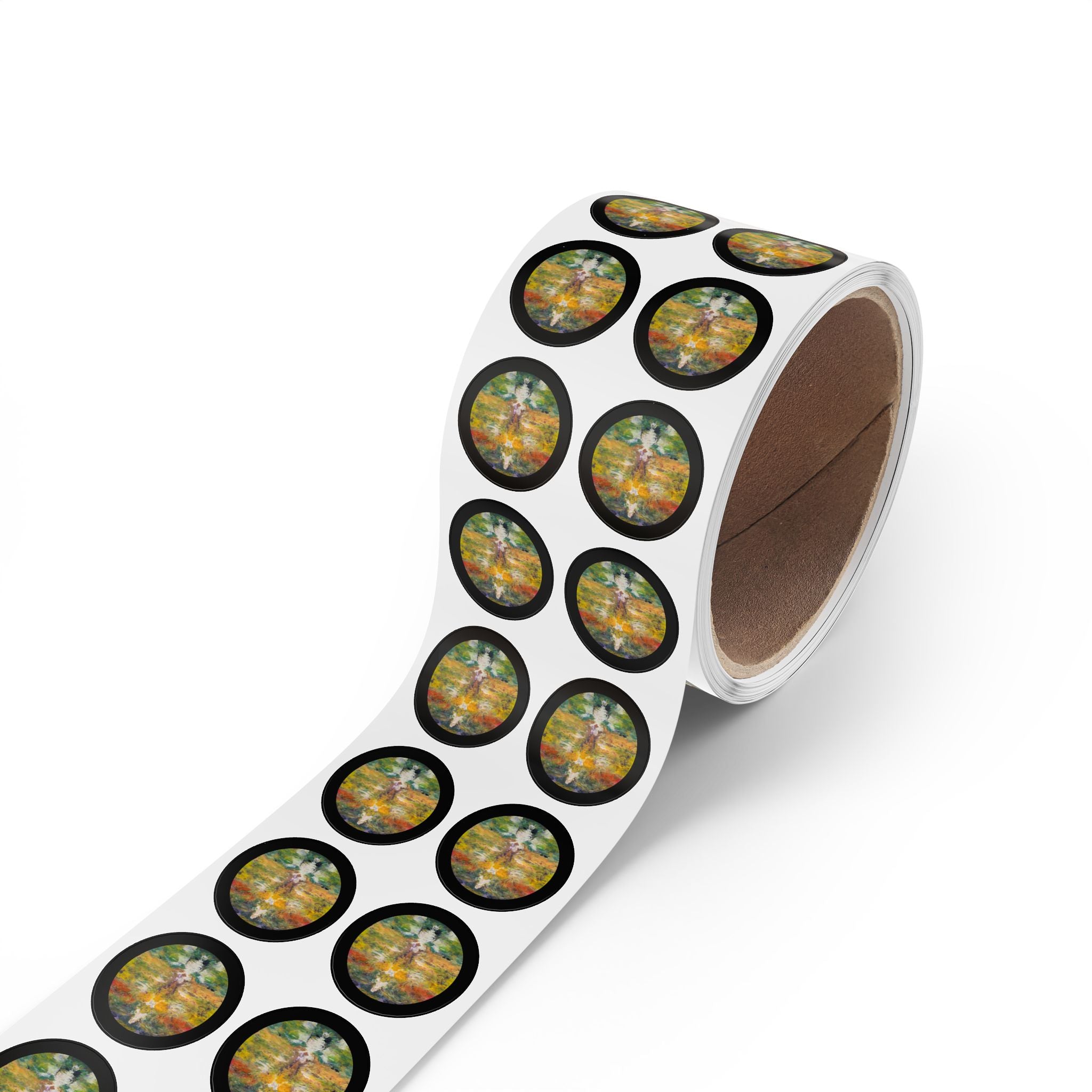 Round Decorative Sticker Roll — Art Labels (Black Border)