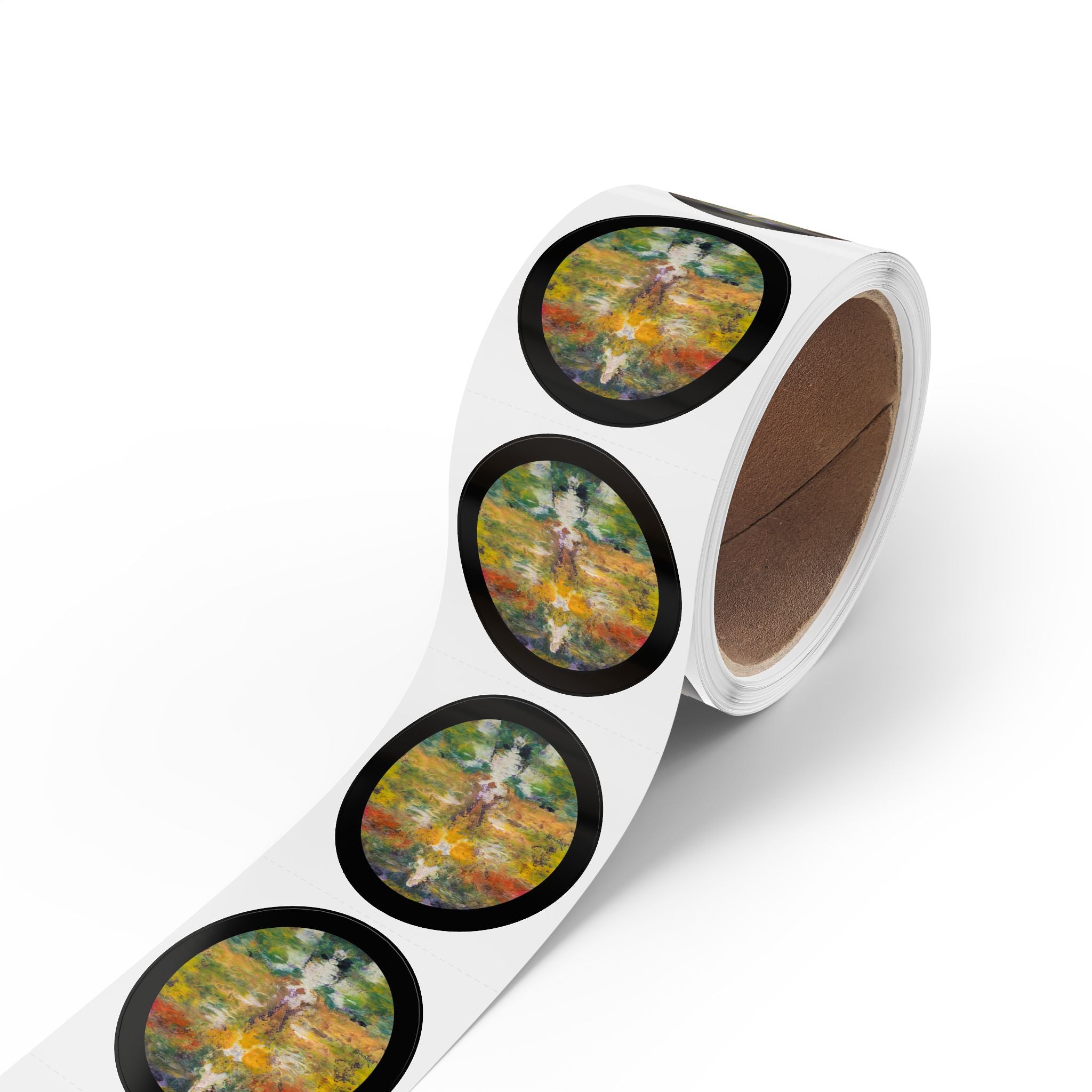 Round Decorative Sticker Roll — Art Labels (Black Border)