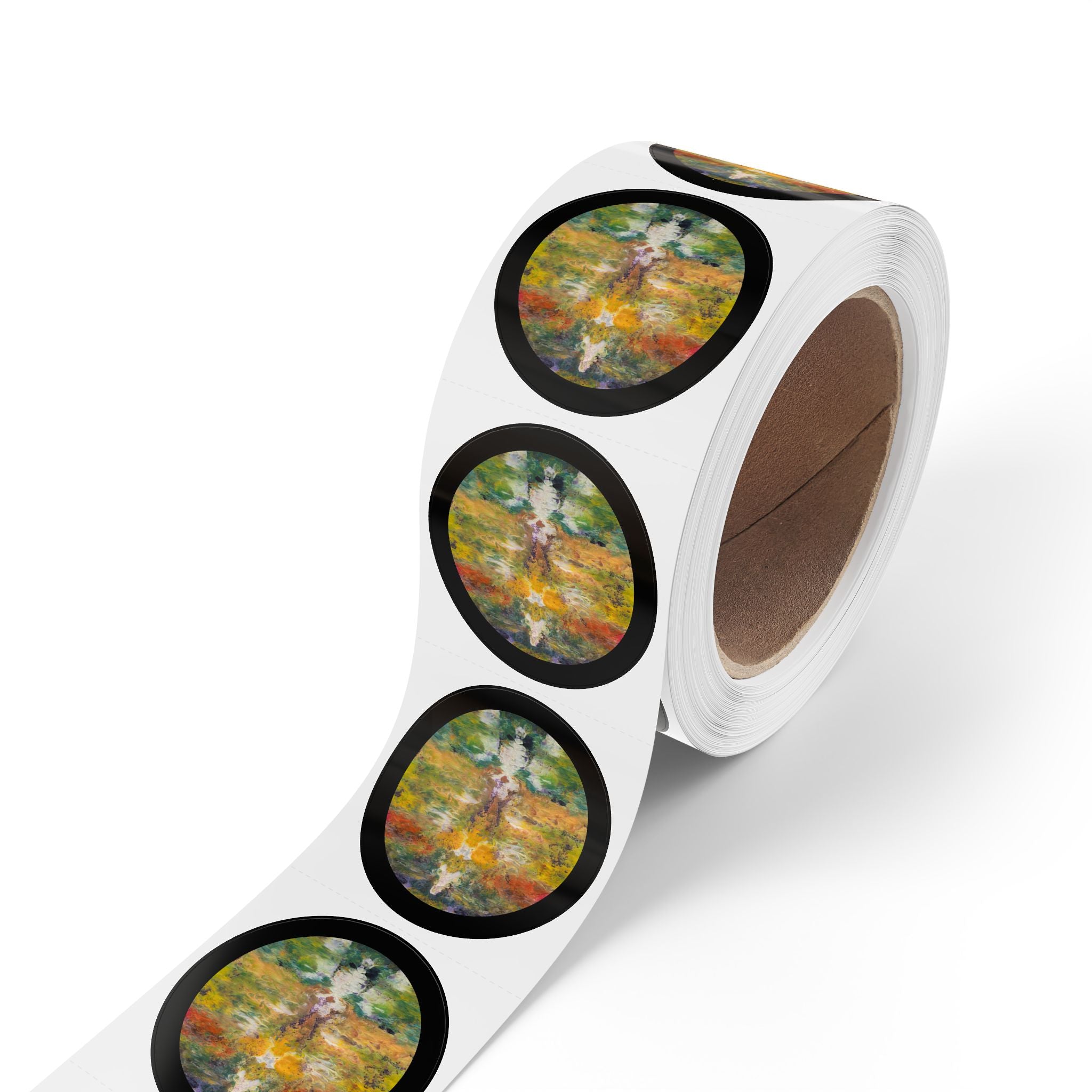 Round Decorative Sticker Roll — Art Labels (Black Border)
