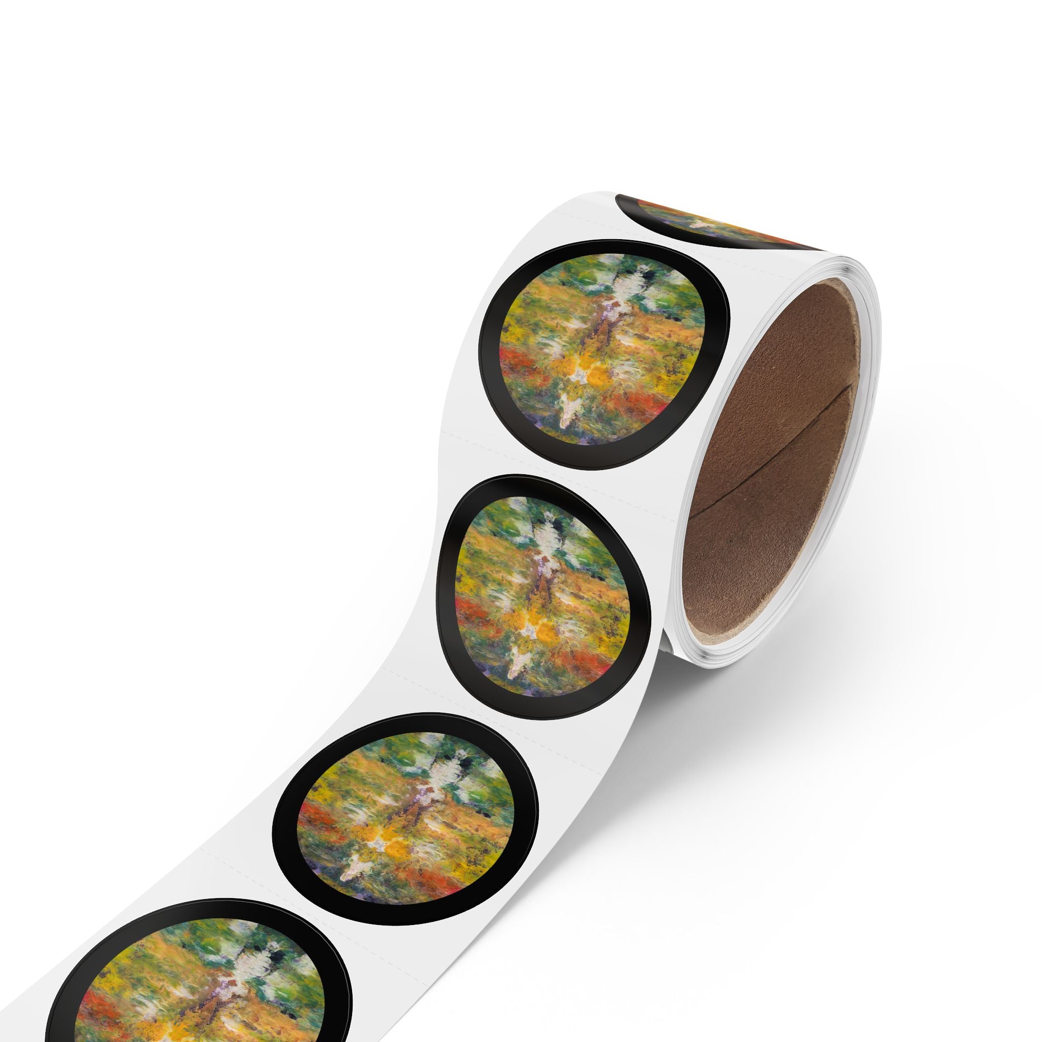 Round Decorative Sticker Roll — Art Labels (Black Border)